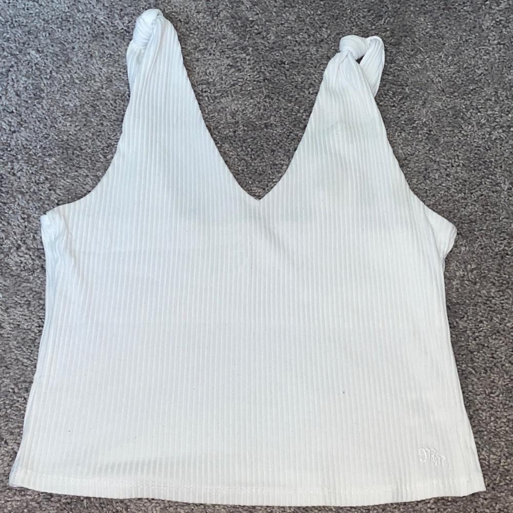 WOMENS MISS ME White Ribbed V-Neck Tank Top